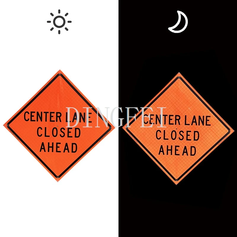 Center Lane Closed Ahead Roll Up Signs