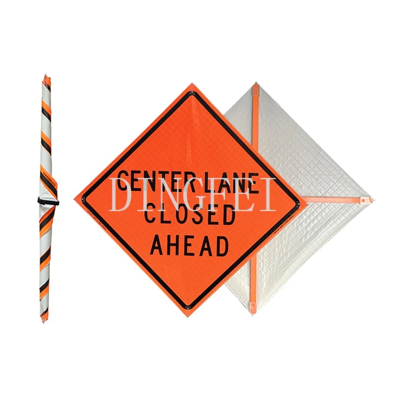 Center Lane Closed Ahead Roll Up Signs