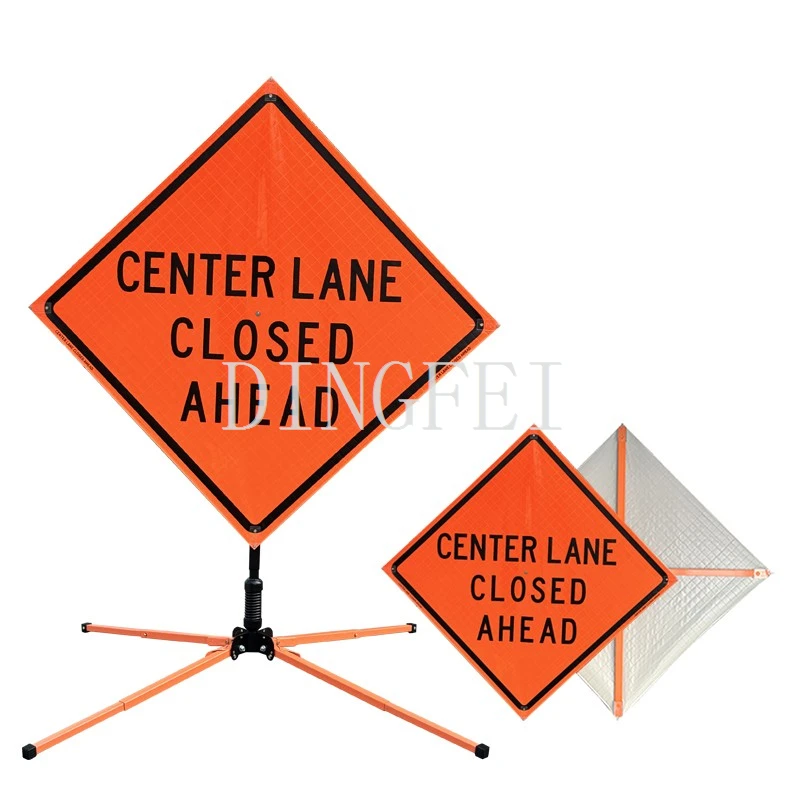 Center Lane Closed Ahead Roll Up Signs